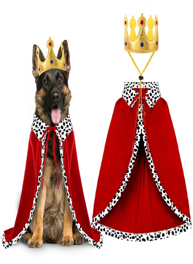 Vellibring Halloween Dog King Cloak Costume,Cute Funny Halloween Dog King Cape with Crown Adjustable Pet King Cloak for Large Dogs Cats Cosplay Party Supplies Accessories (L) - Image 1